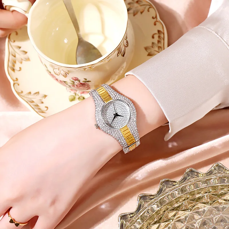

Luxury Elegant Full Sky Starry Gold Lady Watch Set with Diamond Alloy Fashion Steel Band Women's Quartz Wristwatches Reloj Mujer