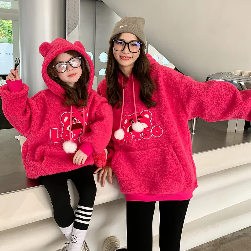 

Parent Child Outfit Women's Velvet Hooded Sweater Autumn and Winter Autumn and Winter New Children's Velvet Thickened Cartoon