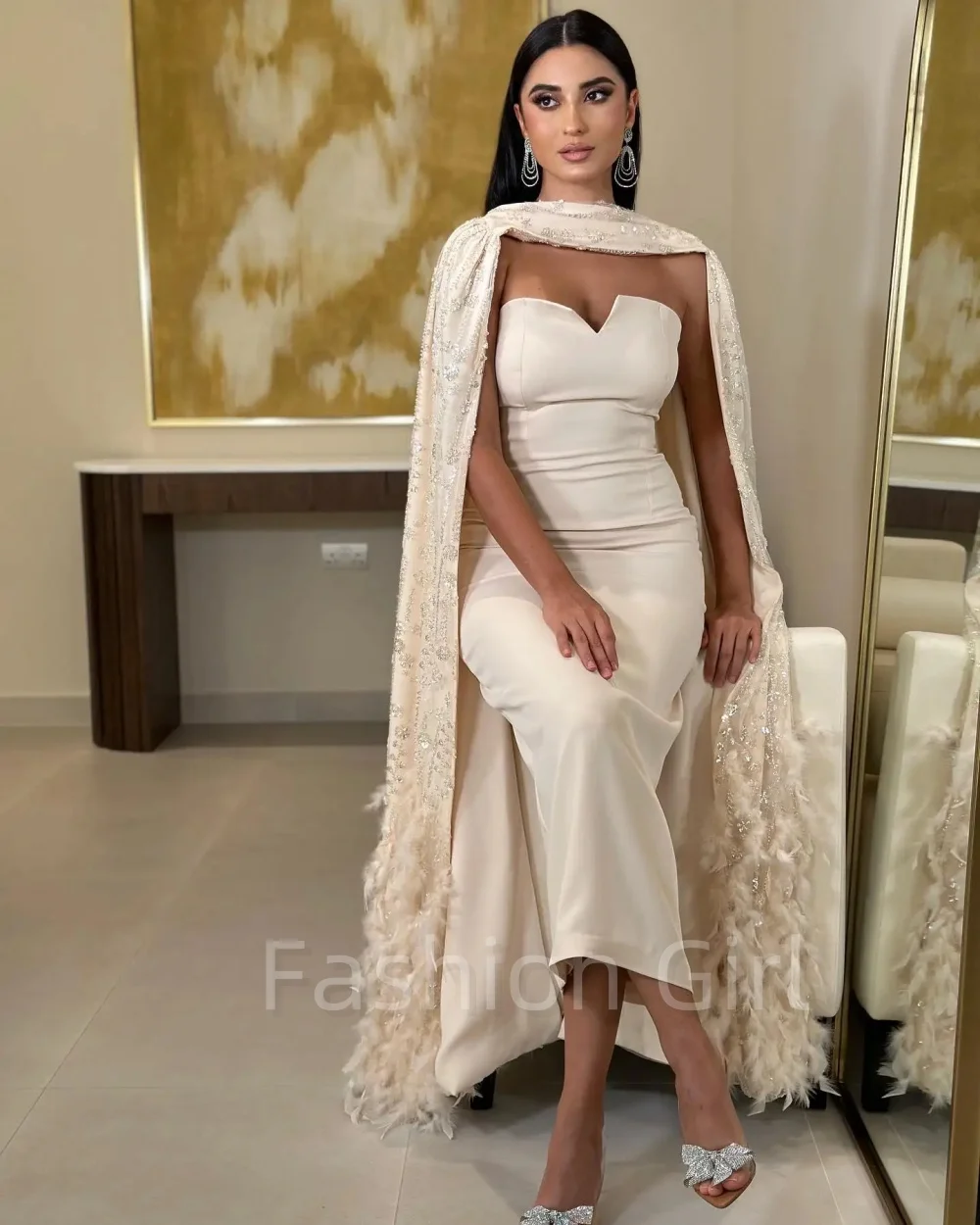 Apricot Mermaid Luxury Evening Gown Women's V Neck Party Ball Gowns Sequin Feather Ankle Length Saudi Formal Occasion Dress 2024
Apricot Mermaid Luxury Evening Gown Women's V Neck Party Ball Gowns Sequin Feather Ankle Length Saudi Formal Occasion Dress 2024