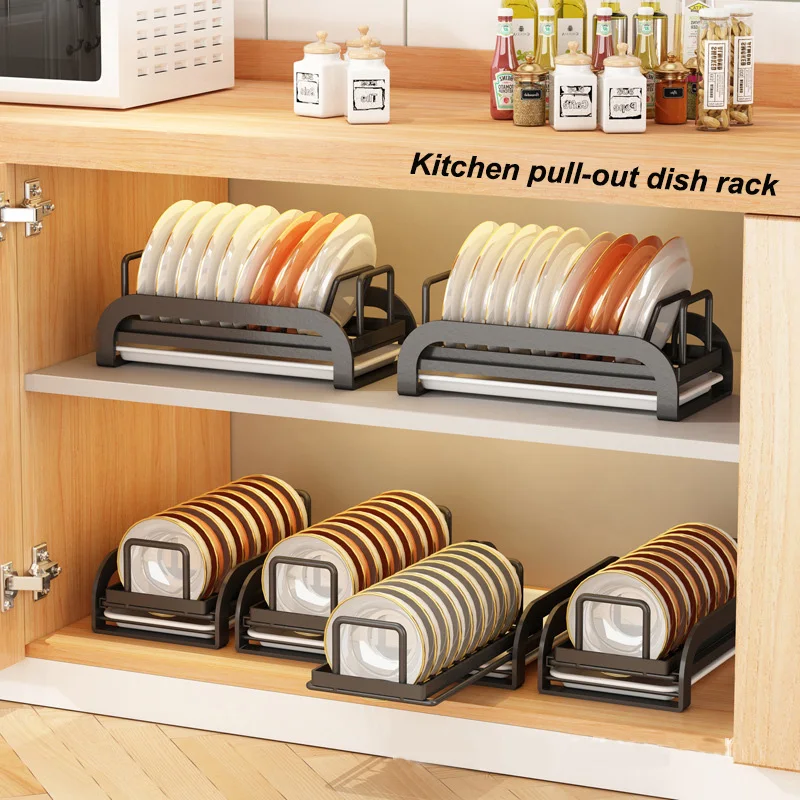 

Kitchen Pull-out Dish Rack Cabinet Bowl Draining Basket Kitchen Built-in Dishes and Bowls Storage Racks