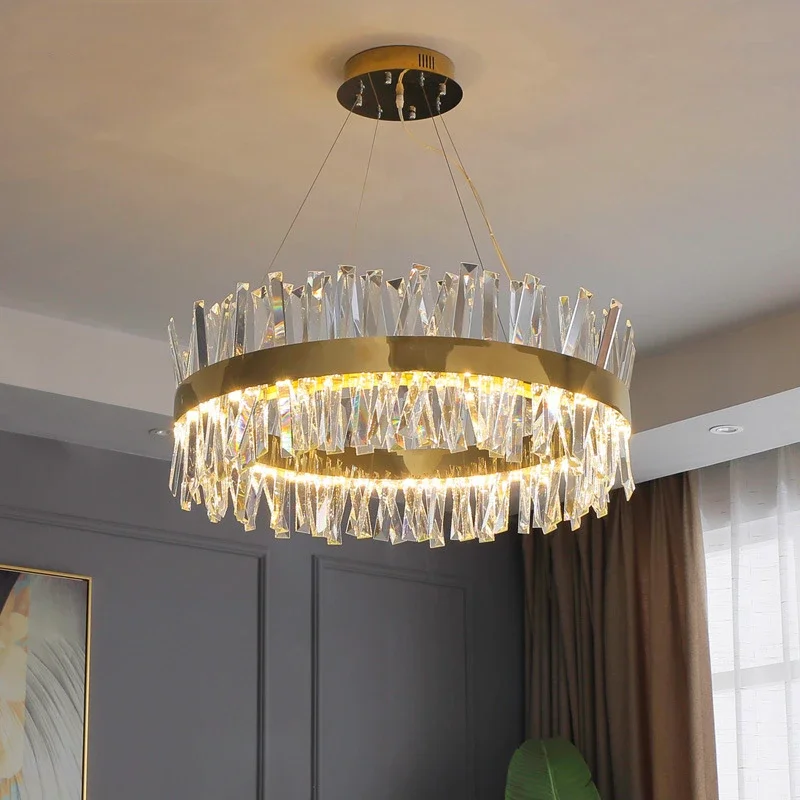 

Modern Crystal Chandelier LED Chrome Gold Round Rectangle Lighting Living Room Bedroom Kitchen Island Lustre Pendant Lamp