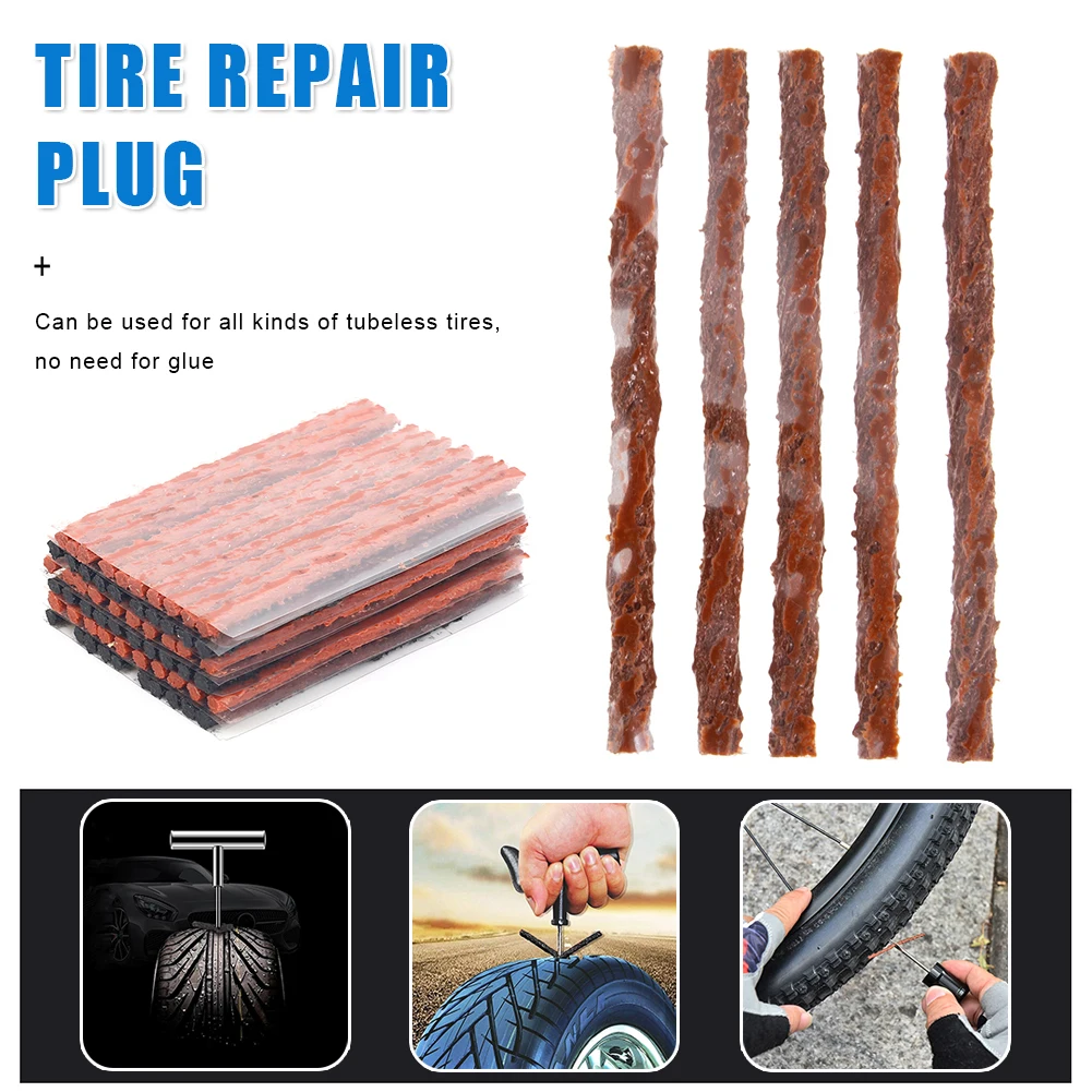 

50/100Pcs Tubeless Tire Repair Strips Stiring Glue for Tyre Puncture Emergency Car Motorcycle Bike Tyre Repairing Rubber Strips