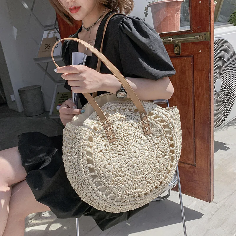 Round Woven Straw Beach Bag - Travel Tote 12 Seaf9029af3e44999aa280b6f2a649e17o