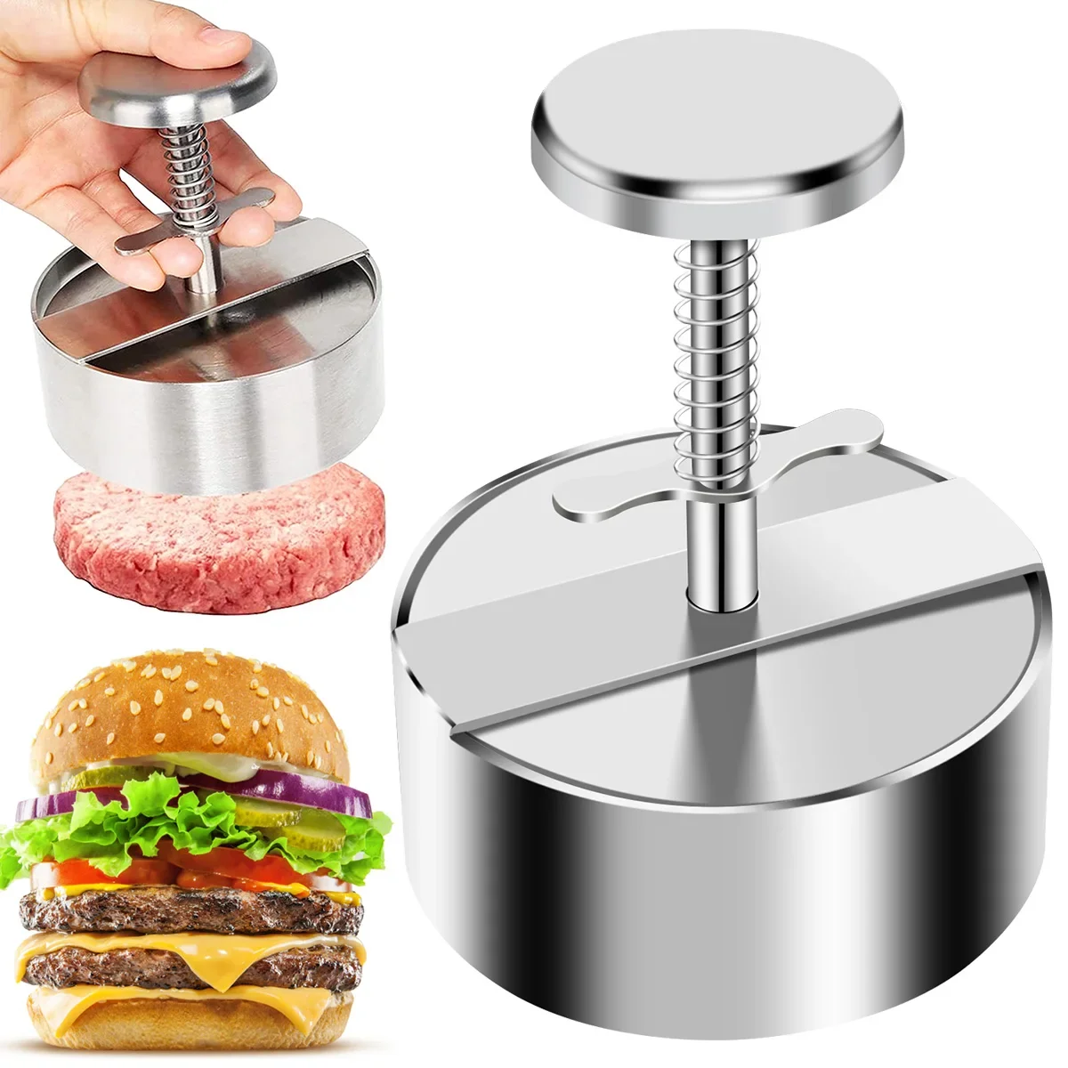 

2024 Hamburger Press Hamburger Patty Maker 304 Stainless Steel Non-Stick Burger Press for Making Meat Patties and Thin Burgers