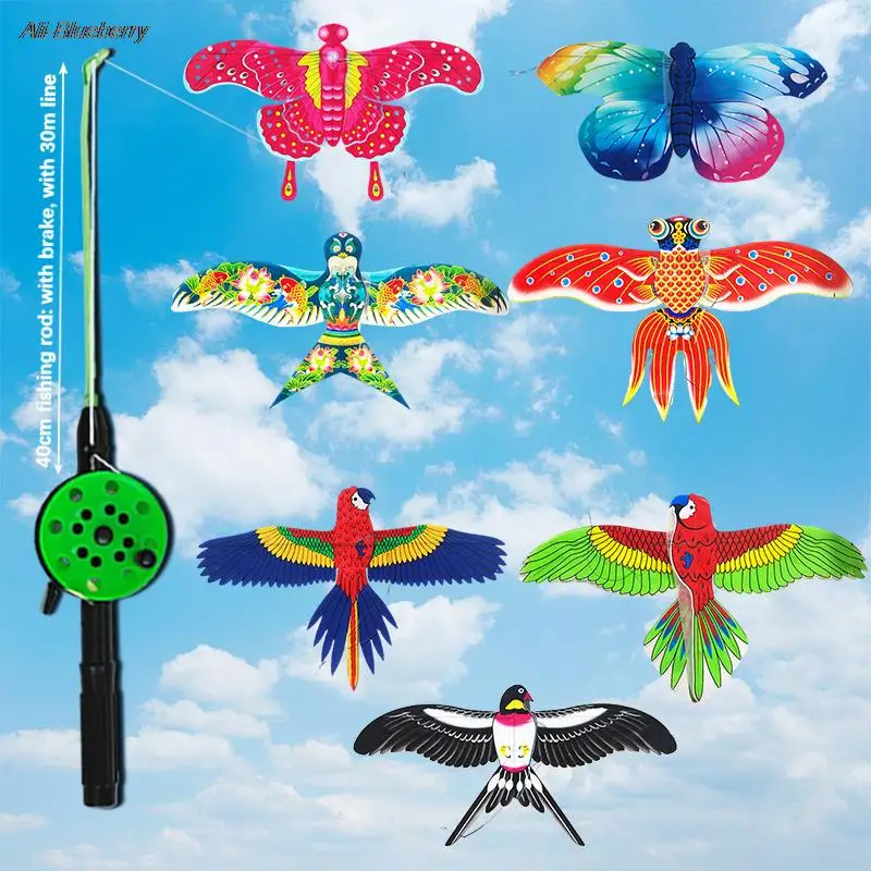 

1Set Cartoon Children Kite Toy With Handle Cartoon Butterfly Swallows Eagle Kite With Handle Kids Flying Kite Outdoor Toys