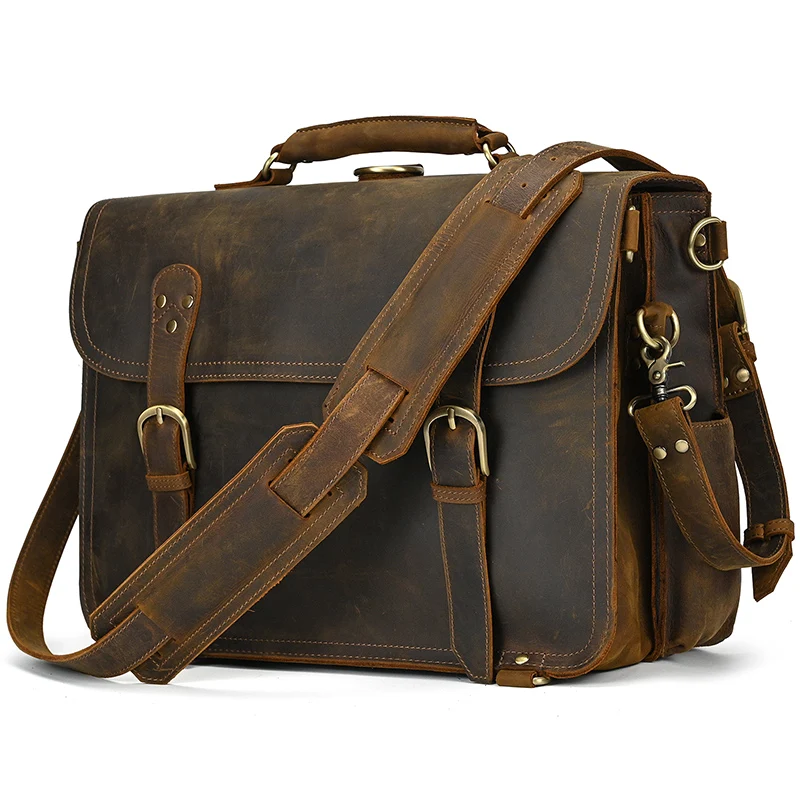 

Lare Size Genuine Leather Men's Briefcase Bag Cowhide Laptop Bag Vintage Business Bag Real Leather Backpack Bag 3 In 1