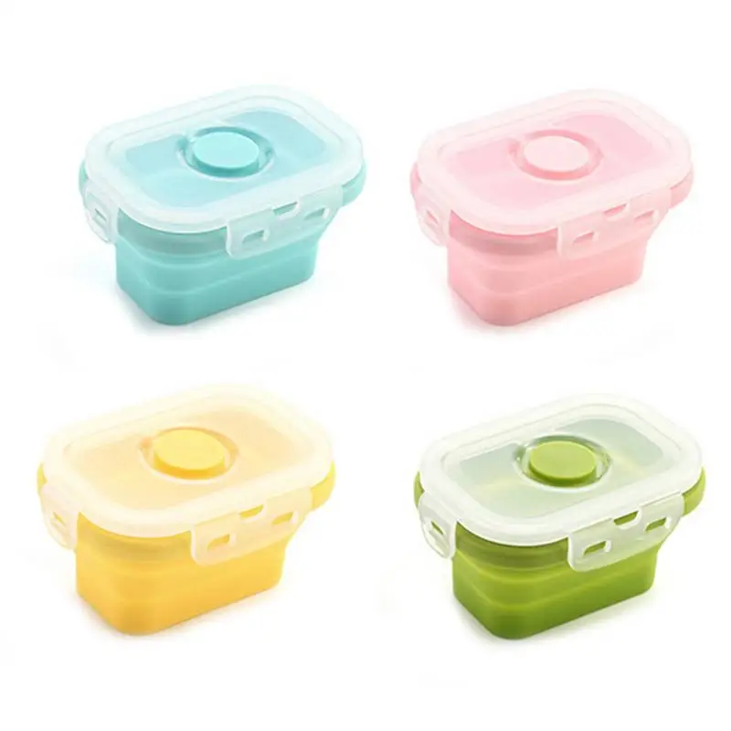 

Collapsible Food Containers Silicone 4 Pcs Portable Bento Microwavable Food Storage Meal Prep Box With Airtight Lids BPA Free