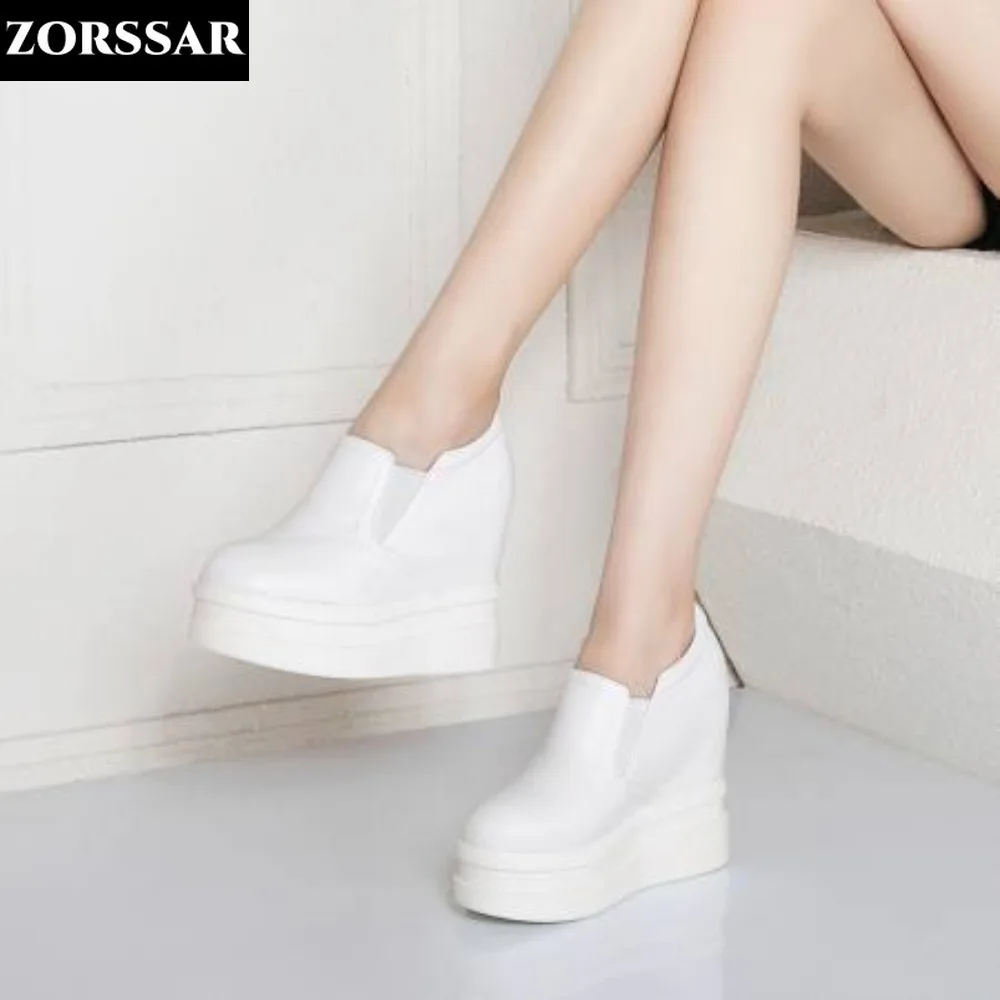 

12cm Platform Hidden Wedge Sneakers Chunky Shoes Genuine Leather Women Vulcanized Shoes High Quality Height Increasing Sneakers