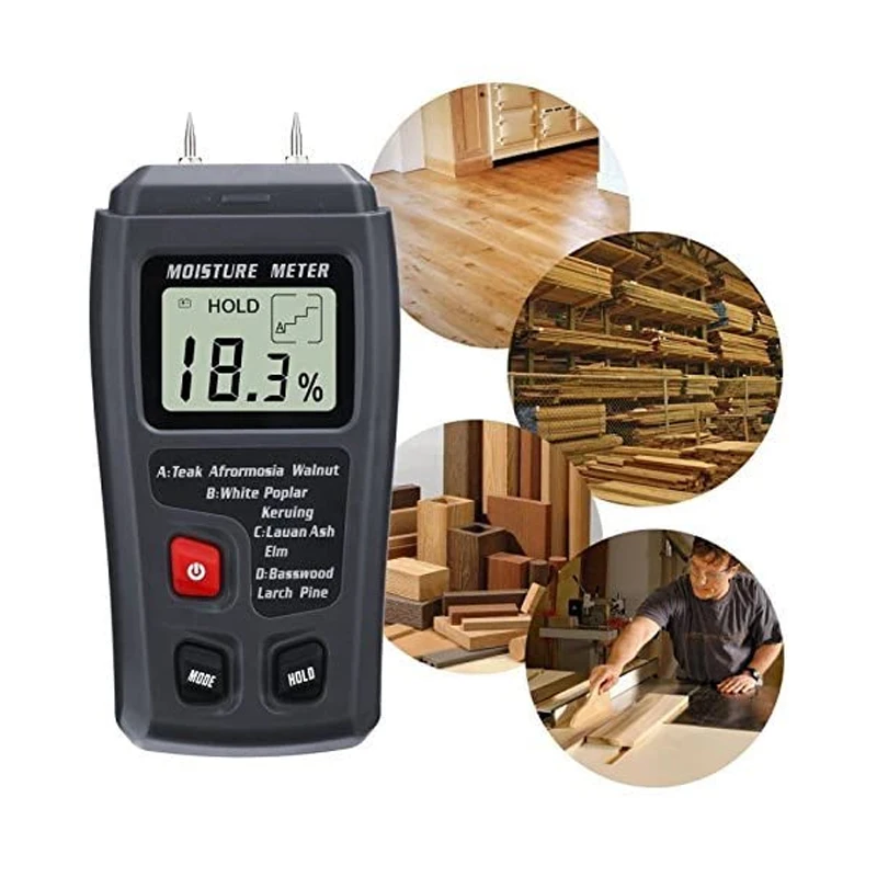EMT01 Two Pins Digital Wood Moisture Meter 0-99.9% Wood Humidity Tester Timber Damp Detector with Large LCD Display
EMT01 Two Pins Digital Wood Moisture Meter 0-99.9% Wood Humidity Tester Timber Damp Detector with Large LCD Display