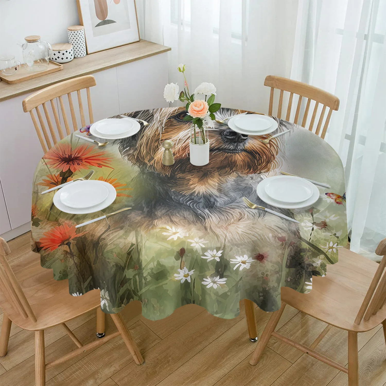 Flower Pet Dog Watercolor Butterfly Tablecloths for Dining Table Waterproof Round Table Cover for Kitchen Living Room 
Flower Pet Dog Watercolor Butterfly Tablecloths for Dining Table Waterproof Round Table Cover for Kitchen Living Room