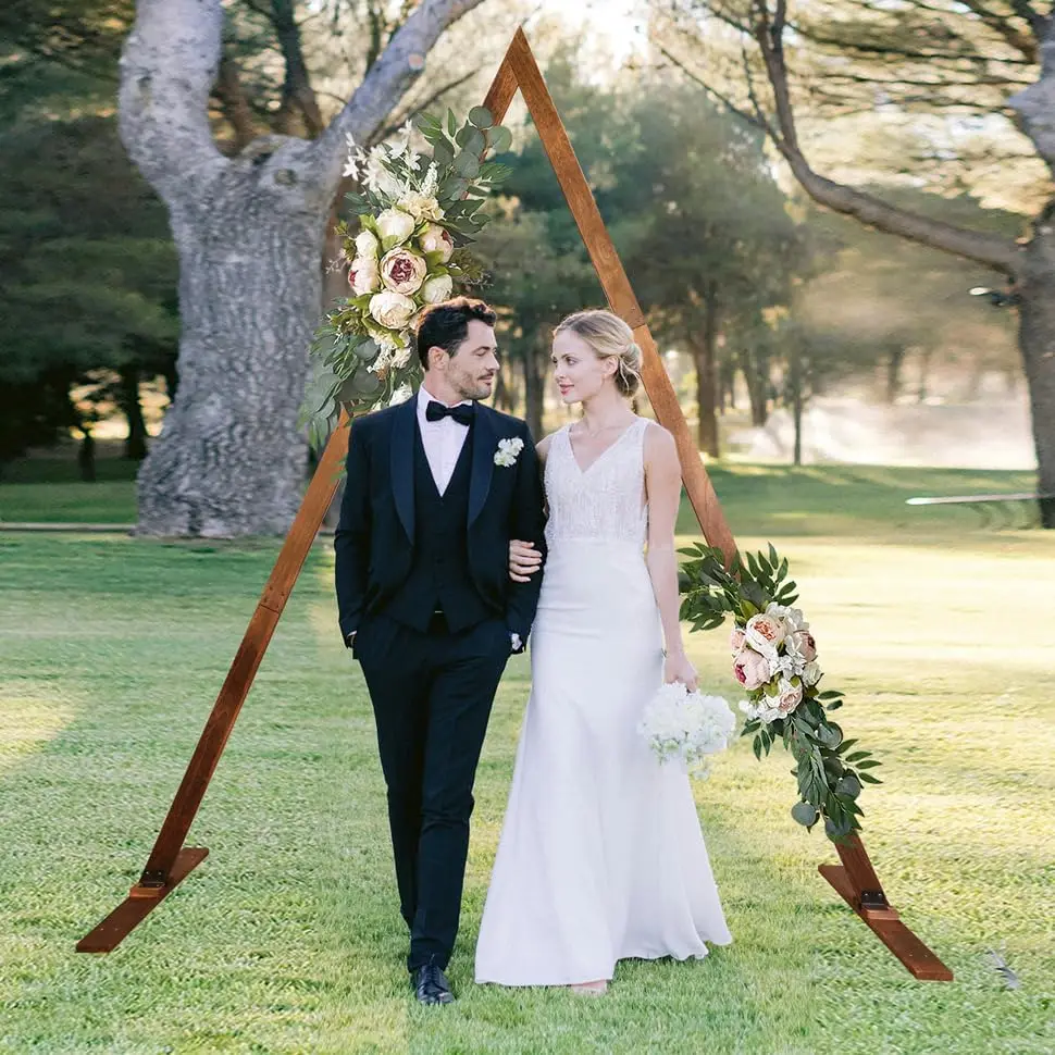 

Triangle Wooden Wedding Arch for Ceremony, 8.2FT Wood Arch Wedding Arbor Backdrop Stand for Garden Wedding Parties Decorations