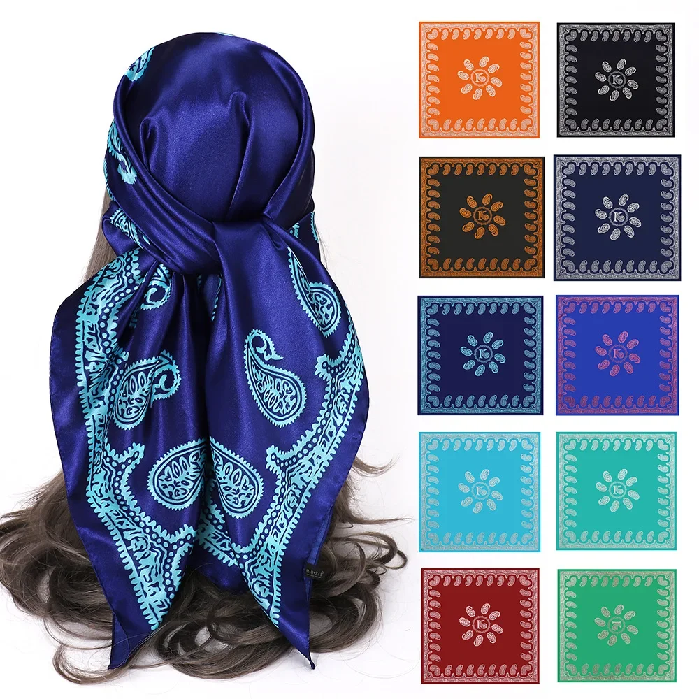 

Paisley Silk Satin Scarf for Women Fashion Shawls Wraps Large Bandana Head Hijab Scarves 90cm Square Headband Hair Scarfs Ladies