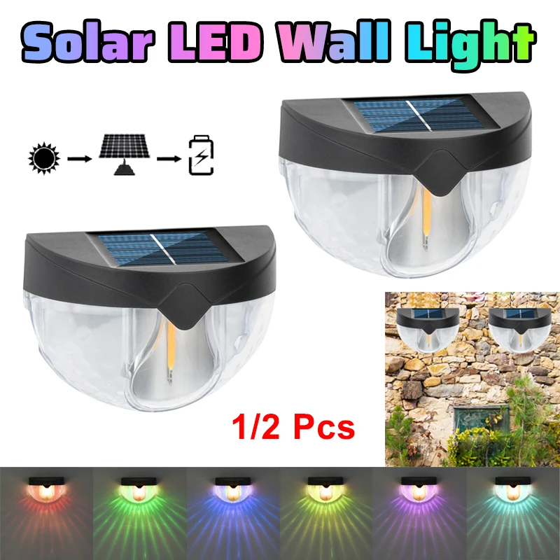 

1/2 Pcs Solar LED Semicircular Wall Light Waterproof Outdoor Lighting Garden Decoration for Path Porch Yard Garden Fence