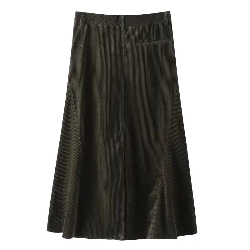 

Dave&Di Skirts Womens High Waist A-line Skirt Corduroy Midi Skirt Vintage Army Skirt Women Elegant Faldas Mujer Moda 2024