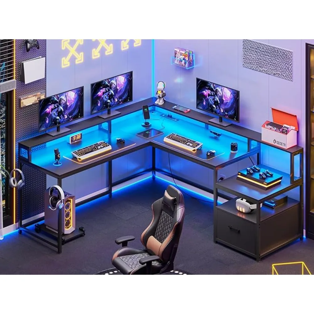 Computer Desk, L Shaped Gaming Desks, with File Drawer & Power Outlet, with Led Lights, Monitor Shelf, Computer Desk
Computer Desk, L Shaped Gaming Desks, with File Drawer & Power Outlet, with Led Lights, Monitor Shelf, Computer Desk