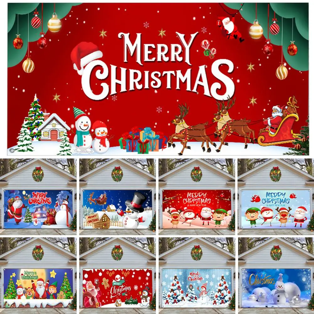 

Рождественская елка гаражная дверь Рождественское украшение для гаражной двери Снеговик Санта-Клаус Лось подарочная коробка печать Рождественский праздничный фон