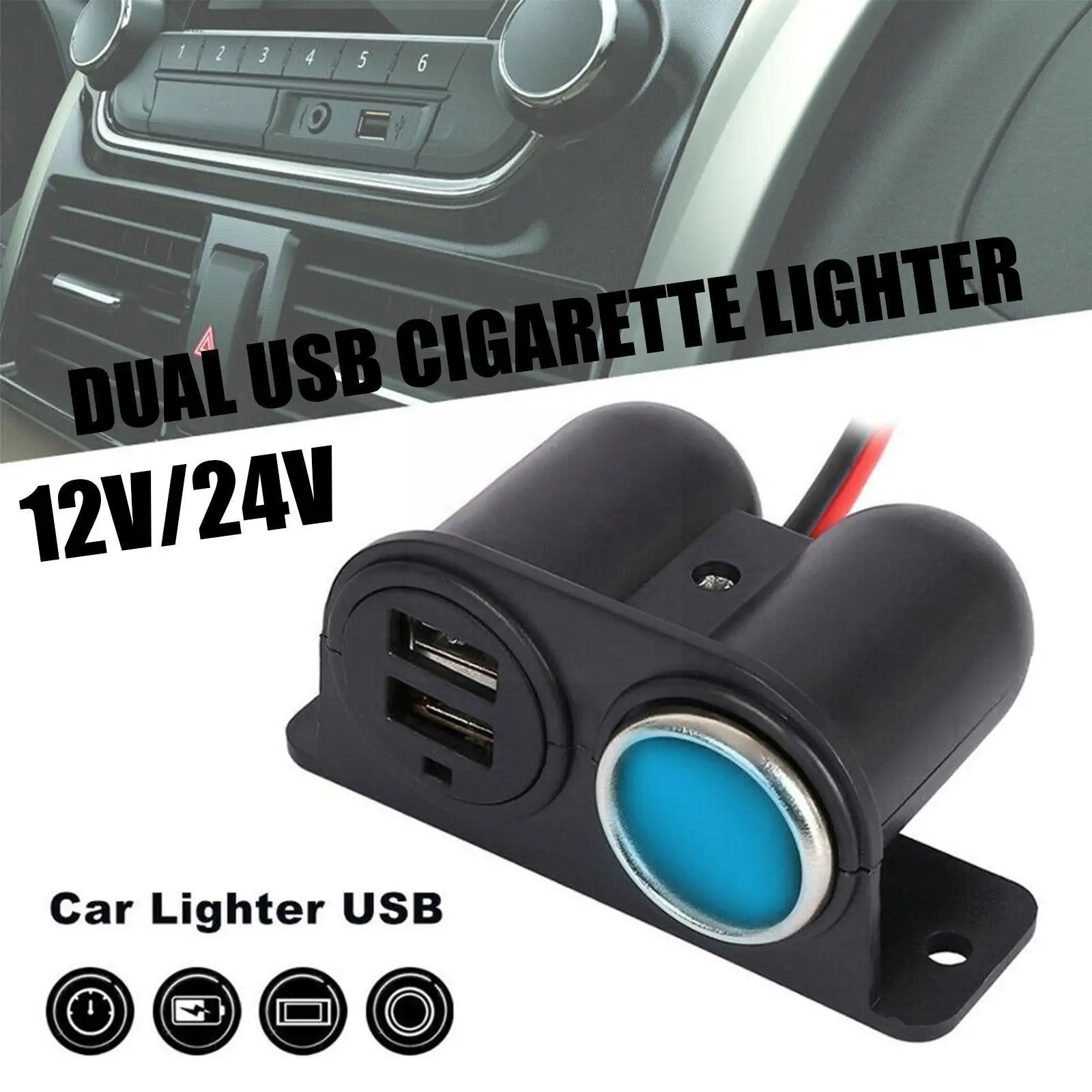 

Car Charger 12V/24V Car Cigarette Lighter Socket Splitter Two 3100mA Port Chargers Charger USB 3.1A Car Adapter Power H8B5