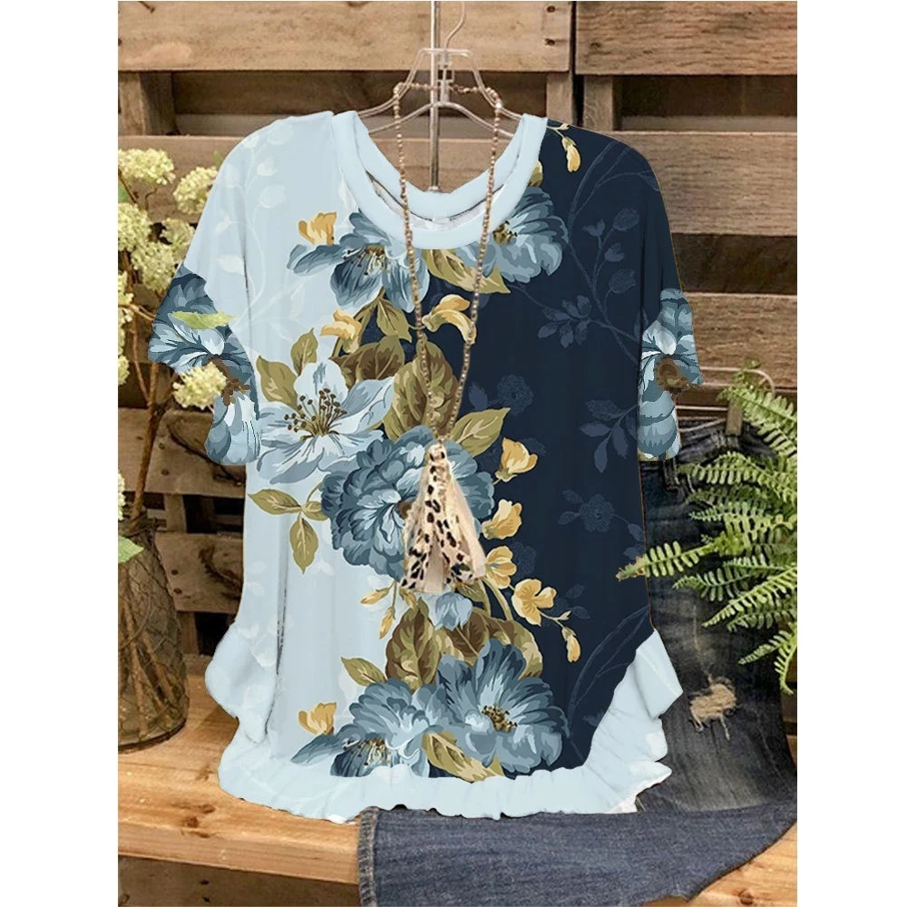 Women Tops T-Shirts 3D Ruffled O-Neck Short Sleeves Butterfly Floral Printing Loose Casual T-Shirts Summer Streetwear
Women Tops T-Shirts 3D Ruffled O-Neck Short Sleeves Butterfly Floral Printing Loose Casual T-Shirts Summer Streetwear