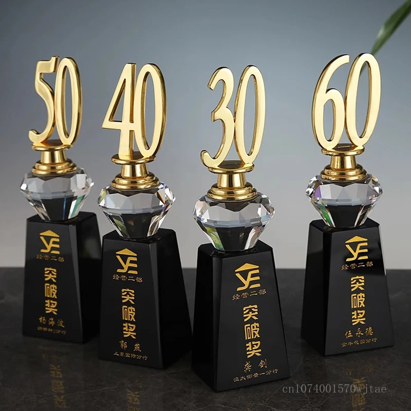 

Customized High-end Digital Crystal Trophy, Creative Metal 5,10,15,20,30,40,50,60th Anniversary Medal, Home Decor Art Award, 1Pc