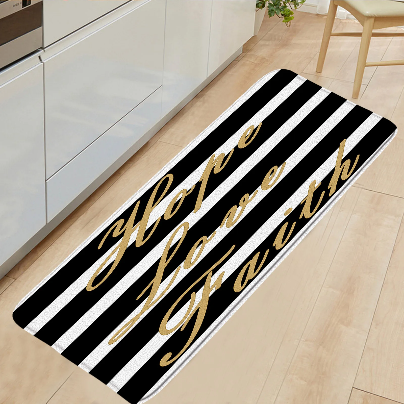 

Geometry Long Kitchen Mat Black & White Stripes Gold Quote Entrance Doormat Home Decor Kitchen Carpet Anti-Slip Bathroom Rug