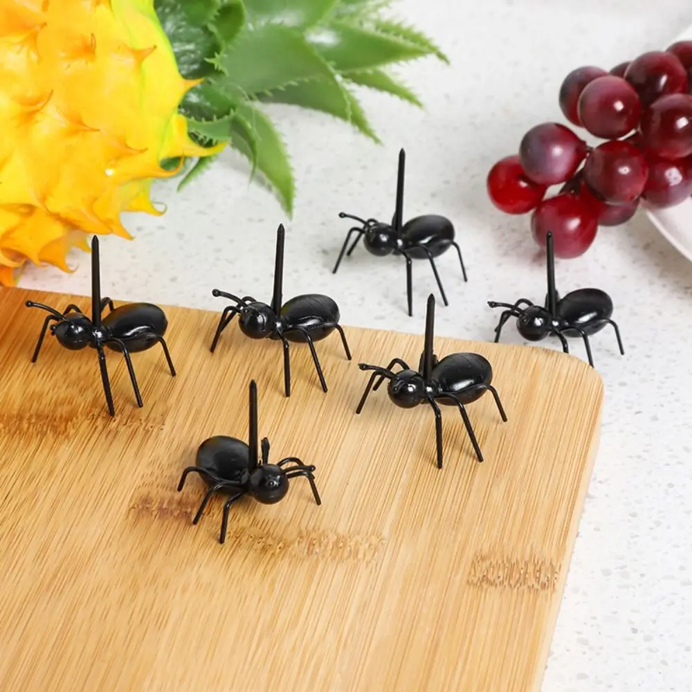 

6PCS/12PCS Black Ants Shape Fork Fruit Pick ABS Plastic Ants Moving Fruit Fork Reusable Multiple Use Tableware Home Dinner
