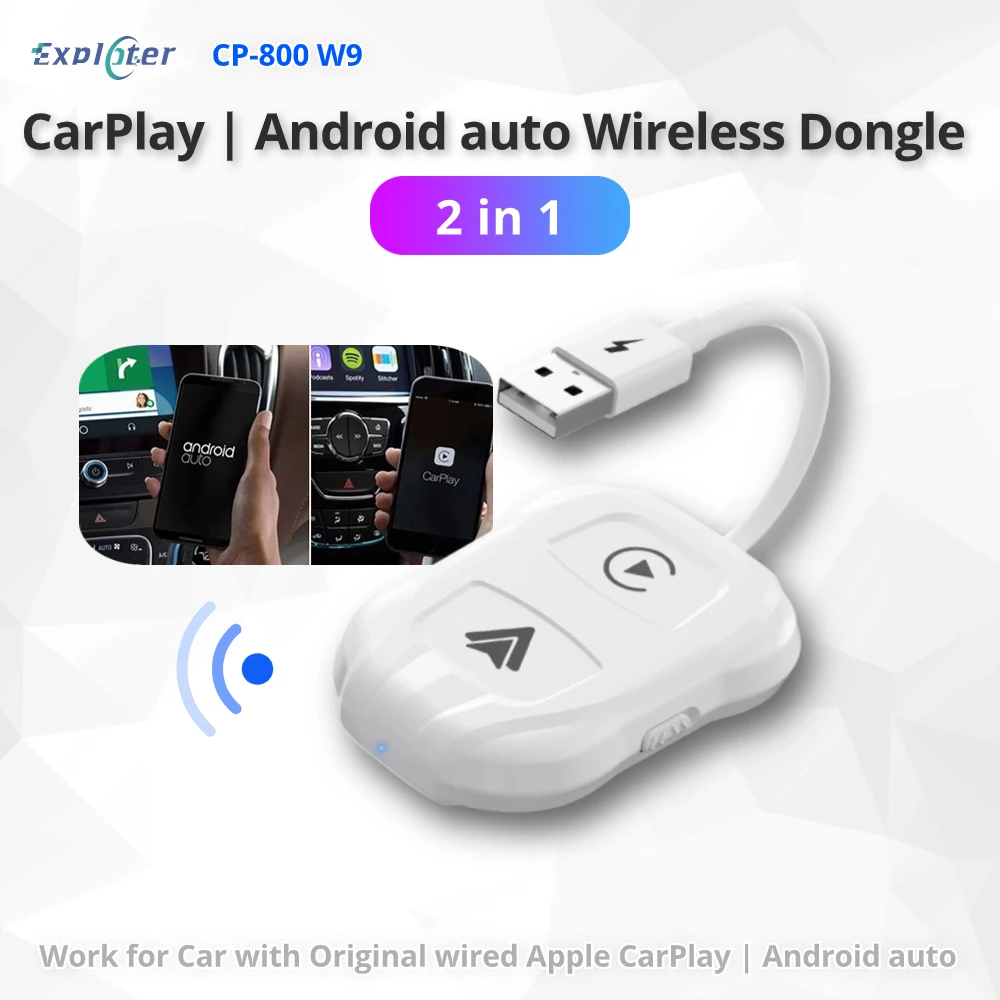 

EXPLOTER 2-in-1 Wireless CarPlay Adapter & Android Auto CP-800-W9 2024 New Dongle Convert Wired CarPlay Android Auto to Wireless