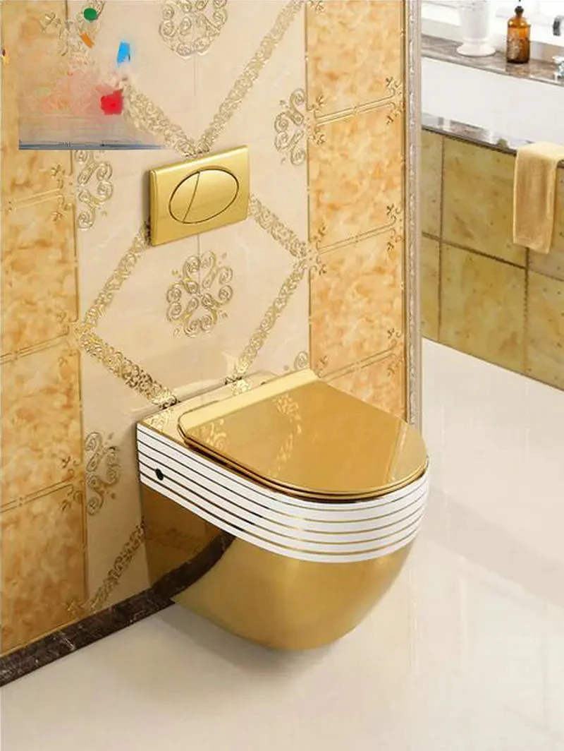 MAEBOW Golden Artistic Wall Hang Toilet Closestool WC Pan P-Trap Toilet Wash Down Toilet Gravity Flushing Wall Hang Toilet
MAEBOW Golden Artistic Wall Hang Toilet Closestool WC Pan P-Trap Toilet Wash Down Toilet Gravity Flushing Wall Hang Toilet