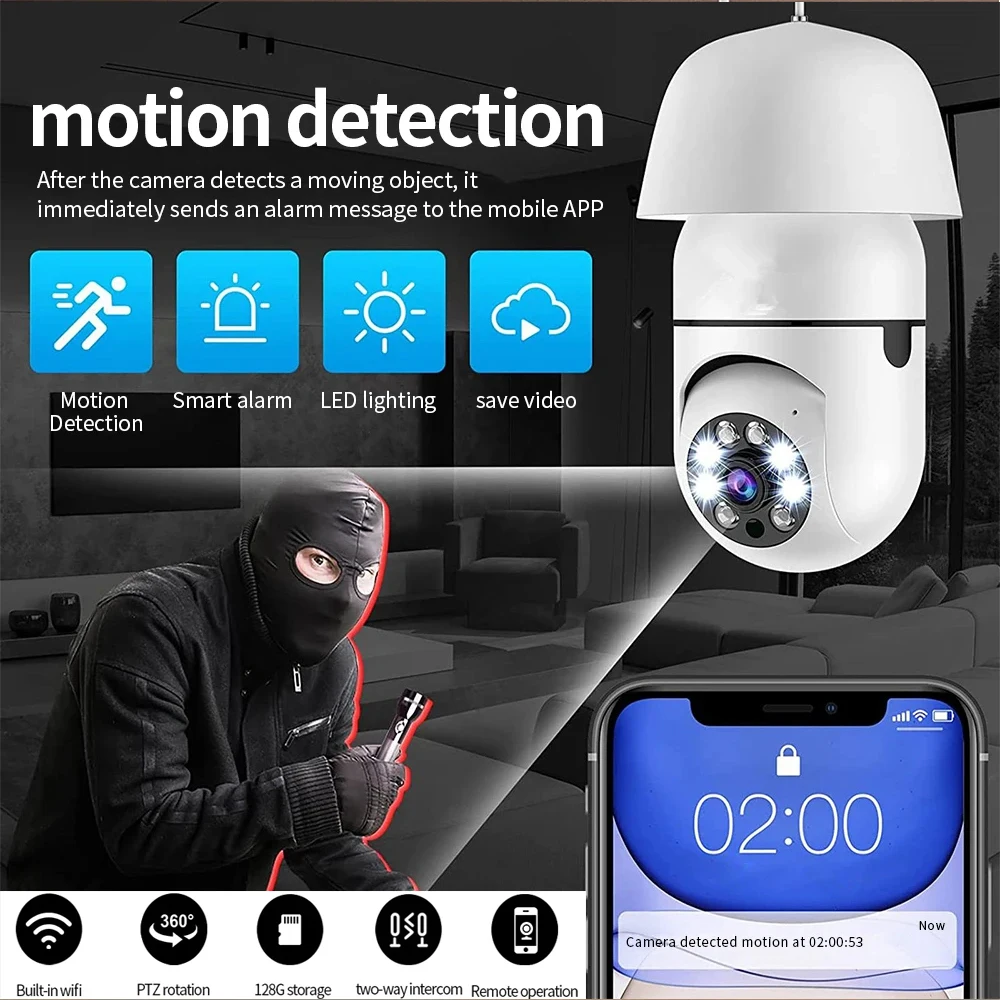 Bulb Wifi Surveillance Camera Automatic Human Tracking Digital Zoom Full Color Night Vision Indoor Security Monitor
Bulb Wifi Surveillance Camera Automatic Human Tracking Digital Zoom Full Color Night Vision Indoor Security Monitor