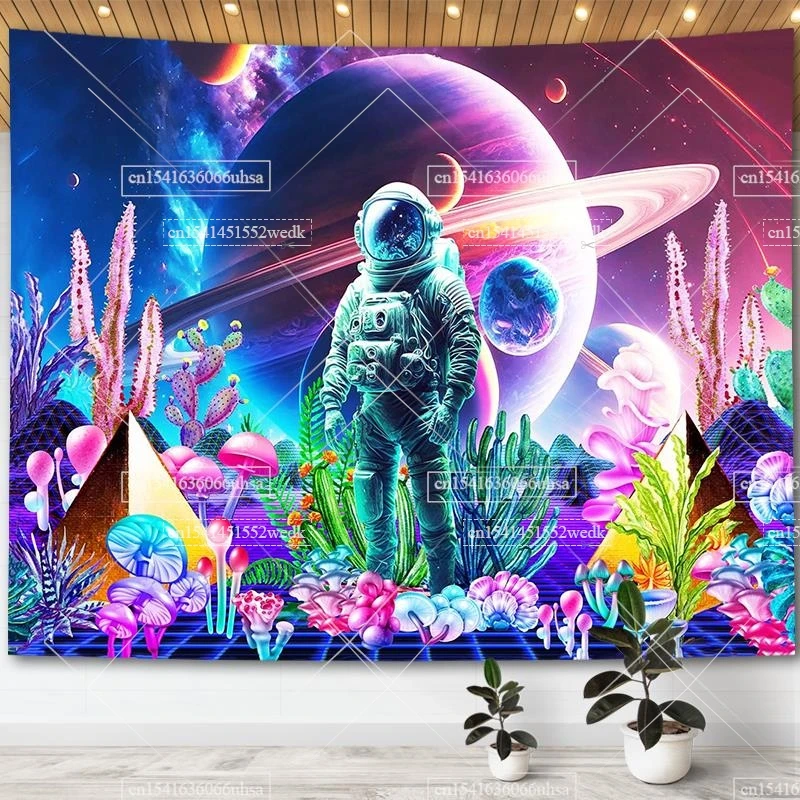 

Astronaut Planet Wall Tapestry Trippy Space Galaxy Mushroom Tapestrys Aesthetic Room Decoration Punk Tapestries For Bedroom