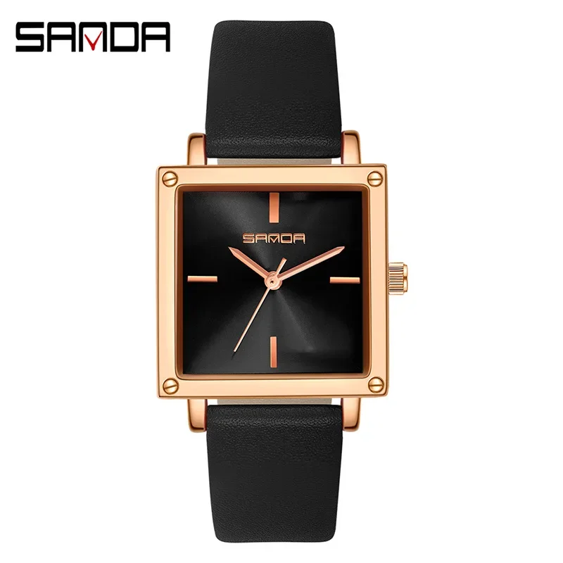 

Sanda 1068 красивые часы с тремя иглами и прямоугольным циферблатом водостойкие кварцевые часы деловые Женские Элегантные Аналоговые наручные часы