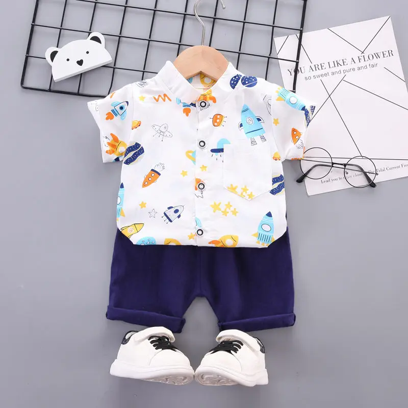 

Children Clothes Spring Cartoon Baby Boy Short Sleeve Full Printe Causal Shirts Pants 2Pcs/sets Kid Fashion Toddler Tracksuits