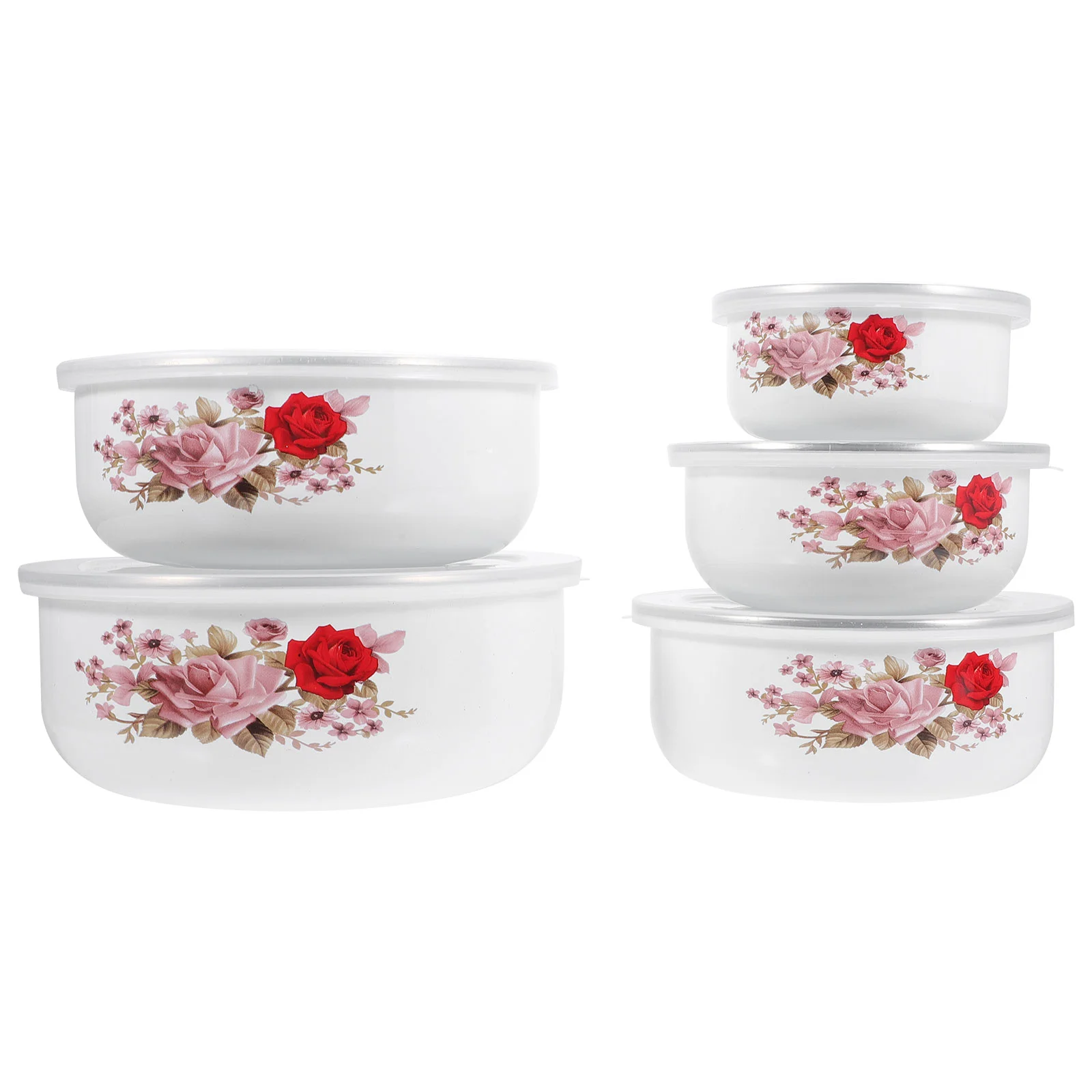 

5 Pcs Enamel Covered Bowl Salad Bowls Lids Enamelware Metal Mixing Baking Food Baby Plastic Deepen Soup Household