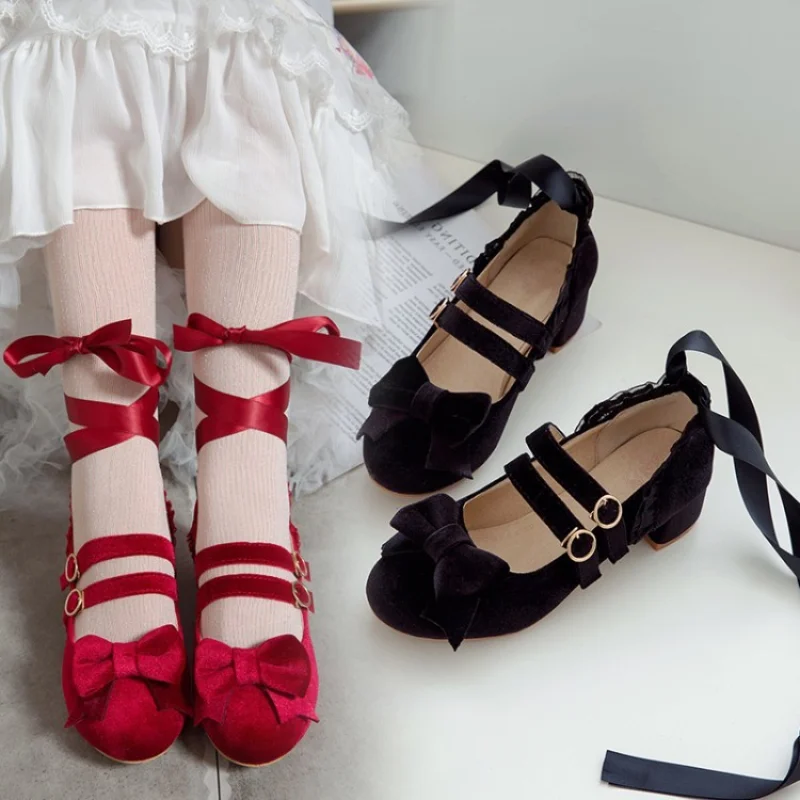 Lolita Shoes Woman's Med Heel Flock PU Leather Cute Bow Mary Jane Pumps Bride Wedding Cosplay Party Red Pink Black Size 33-43
Lolita Shoes Woman's Med Heel Flock PU Leather Cute Bow Mary Jane Pumps Bride Wedding Cosplay Party Red Pink Black Size 33-43