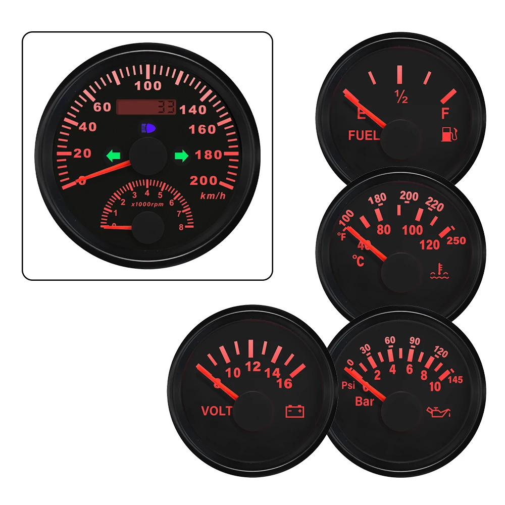 

ELING 85MM Car 0-200km/h GPS Speedometer 0-8000RPM Tachometer + 52MM Water Temp Oil Pressure Fuel Level Meter Voltmeter 12V