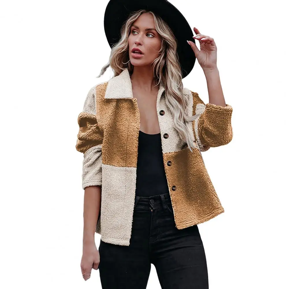 Autumn Winter Women Coat Contrast Color Fleece Long Sleeve Outwear Plaid Turndown Collar Woolen Coat Casacas Para Mujer Jackets
Autumn Winter Women Coat Contrast Color Fleece Long Sleeve Outwear Plaid Turndown Collar Woolen Coat Casacas Para Mujer Jackets