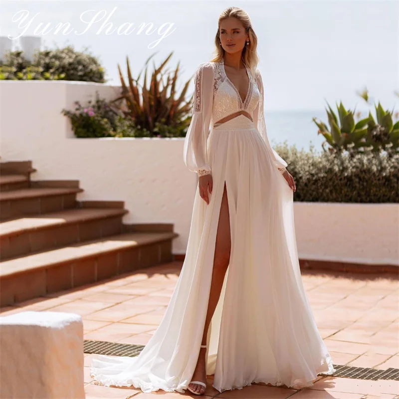 Yunshang Elegant A-Line Wedding Dresses Women Open Back Lace Long Sleeve V-Neck Split Bridal Gown Sweep Train Vestidos De Novia
Yunshang Elegant A-Line Wedding Dresses Women Open Back Lace Long Sleeve V-Neck Split Bridal Gown Sweep Train Vestidos De Novia