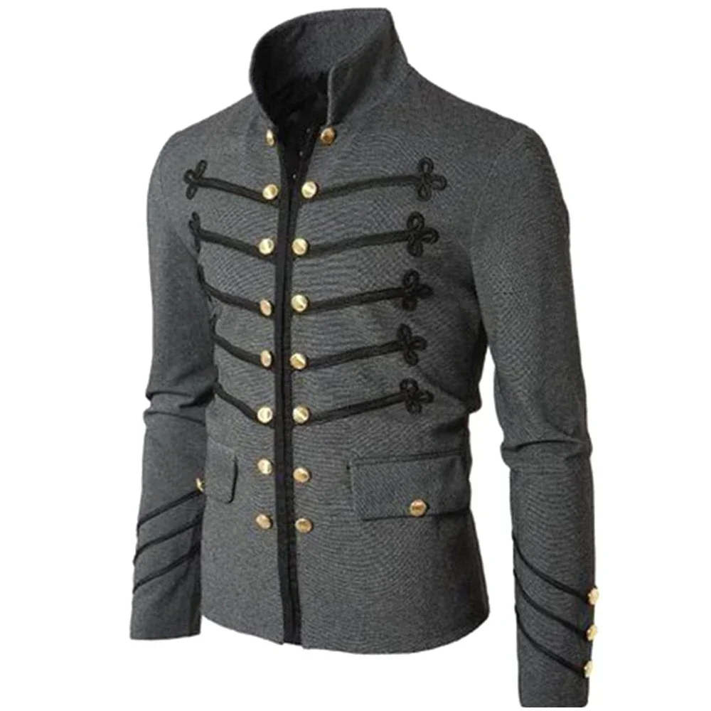 

Мужская винтажная куртка в стиле стимпанк, черная куртка в стиле ретро, с воротником-стойкой, в стиле ретро, одежда для осени и зимы, 2019