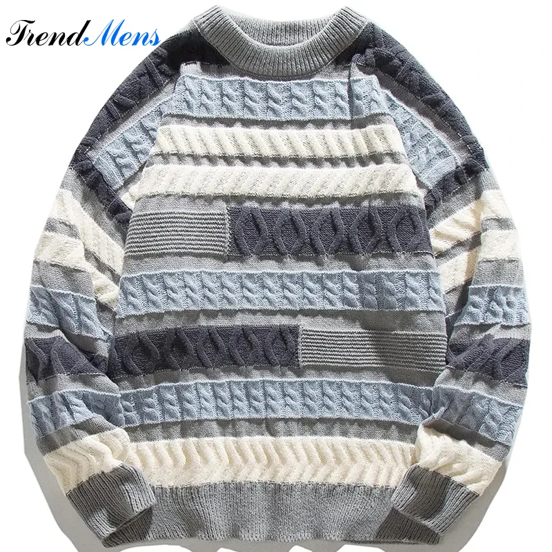 

2022 Wavy Stripe Sweater For Men Irregularity Spliced Jacquard Knitwear Pullover Winter Women Sweater Oversized Men Clothing