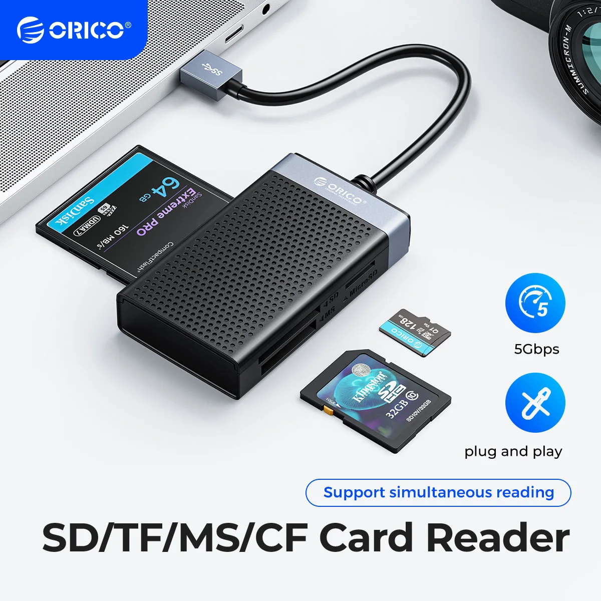 

ORICO 4 in 1 USB C Card Reader USB 3.0 SD TF CF MS Memory Card Adapter 5Gbps Read Write Simultaneously for SD SDXC SDHC CF CFI