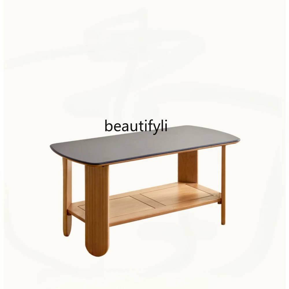 

Высокий чайный столик из массива дерева, обеденный стол, современный женский роскошный простой чайный столик, Скандинавская каменная тарелка, чайный столик