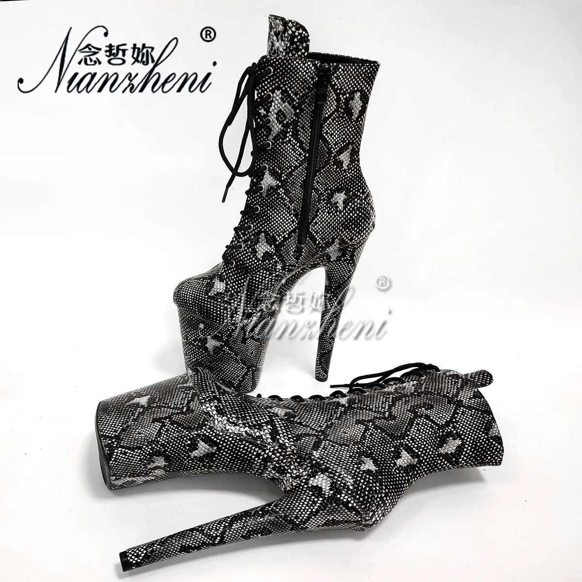 

20cm Snake Print Gothic Ankle Boots Nightclub 8Inch Sexy Fetish Shoes Strip Pole Dance Platform Round Toe Catwalk High Heels