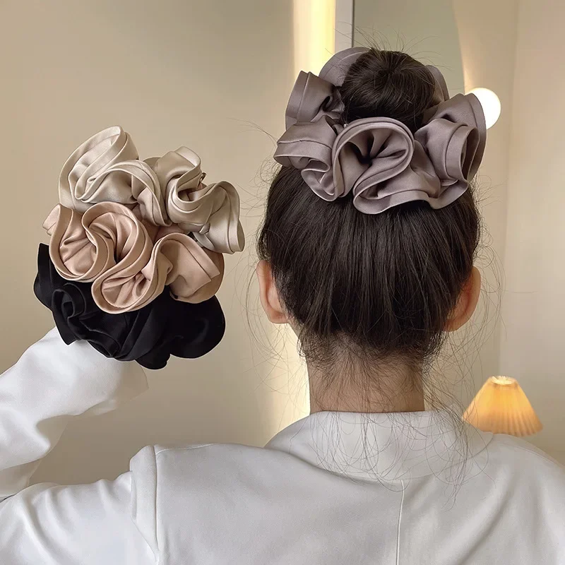 

Oversized Satin Scrunchies Hair Ties Women Luxury Vintage Large Elastic Hair Band Mesh Scrunchy Lady Hair Accessories for Girls