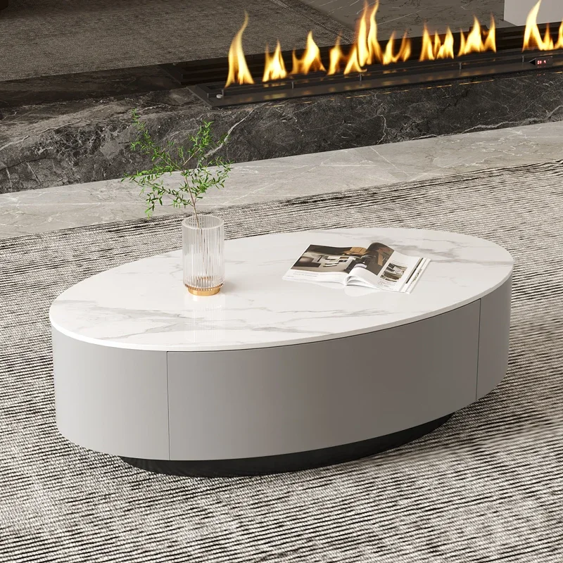 

XK Light Luxury Oval Coffee Table Modern Simple Small Apartment Stone Plate Living Room