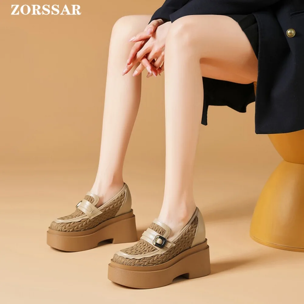 

Women Genuine Leather Chunky Sneakers Loafers Breathable Hidden Wedge High Heels Platform Casual Shoes Flats Woman Vulcanize