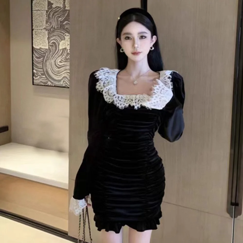 Casual Fashion Hot Girl Dress Long Flare Sleeve Lace Patchwork Square Collar Slim Solid Color Leisure Elegant Chic Ladies Dress
Casual Fashion Hot Girl Dress Long Flare Sleeve Lace Patchwork Square Collar Slim Solid Color Leisure Elegant Chic Ladies Dress
