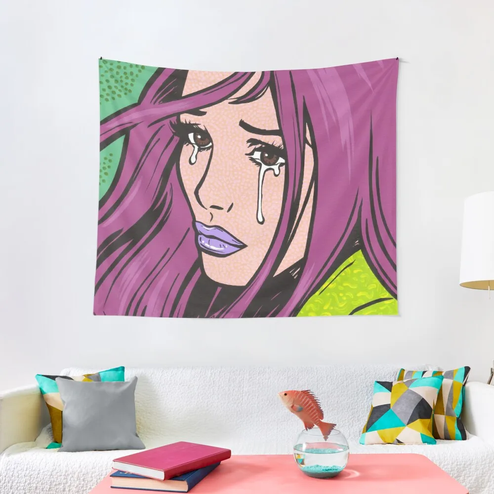 

Purple Crying Comic Girl Tapestry Wall Decoration Items Art Mural Room Decorator Aesthetic Decoration