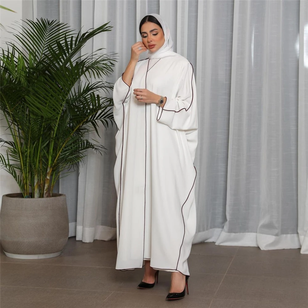 

Modest Casual Abaya Open Cardigan Muslim Women Bat Sleeve Maxi Dress Turkey Eid Ramadan Kaftan Arabic Robe Dubai Saudi Jalabiya