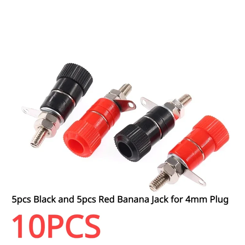 

10pcs 4mm Banana Socket Red & Black Professional Binding Post Nut Banana Plug Jack Connector Nickel Plated For 4mm Banana Plug
