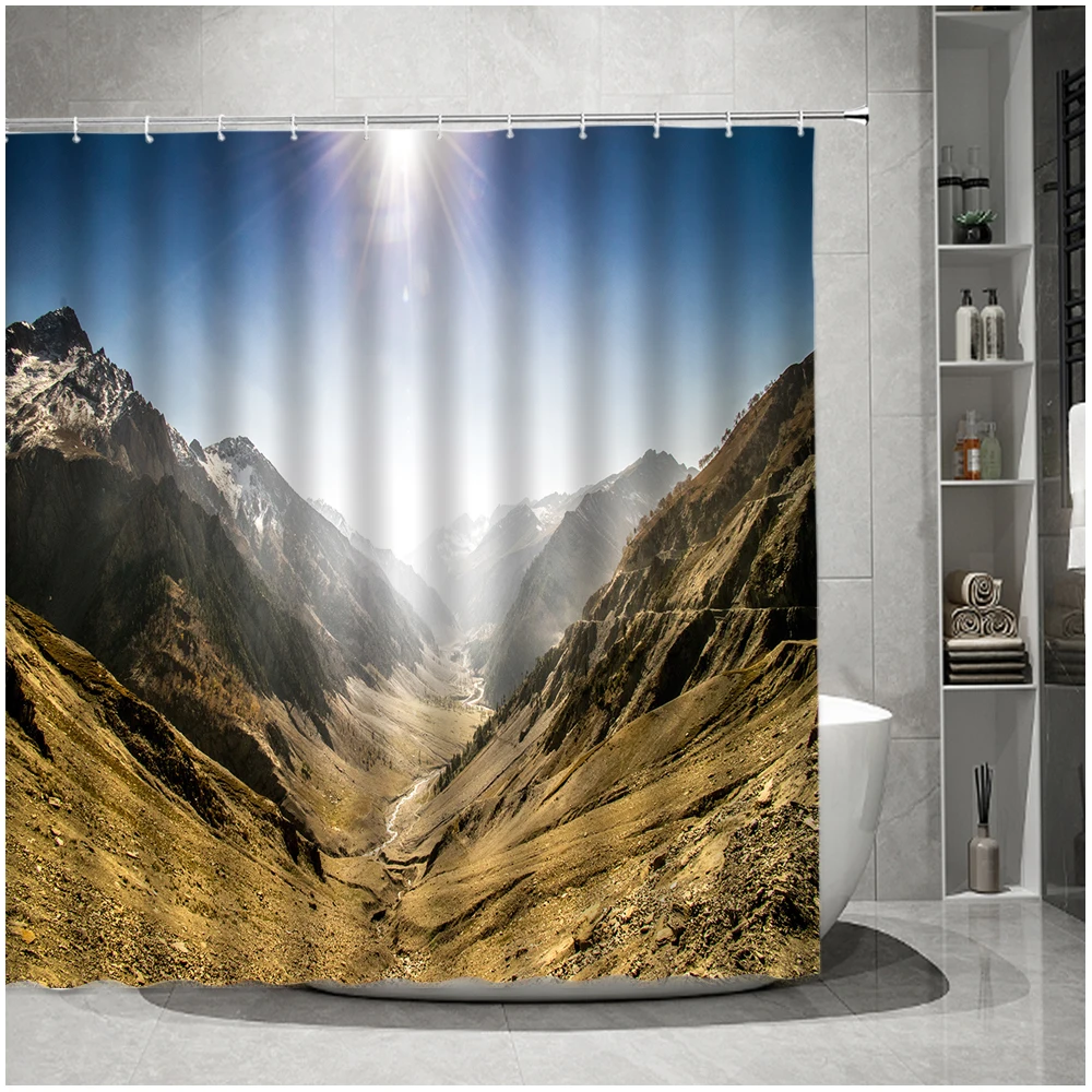 

Misty Mountain Lin Pine Cypress Shower Curtain Forest Green Tree Woodland Nature Scenery Bathroom Decor with Hooks Bath Curtains