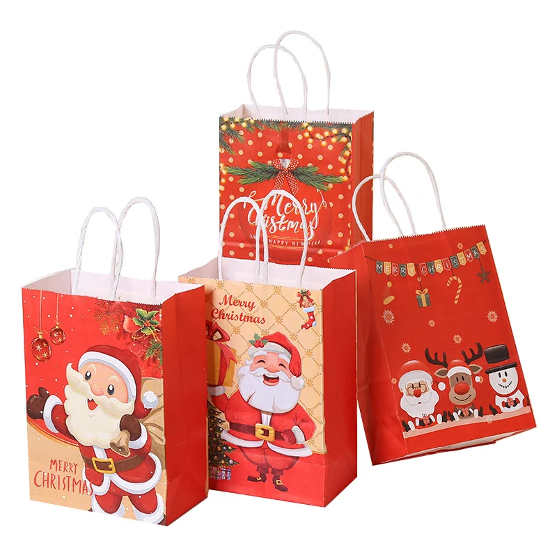 

12pcs Christmas Kraft Paper Gift Bag Santa Claus 2023 Xmas Party Candy Bag Cookie Present Bag Cristmas Navidad New Year decor